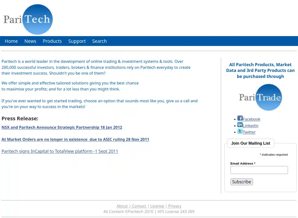Paritech website snapshot from 2012-03-12